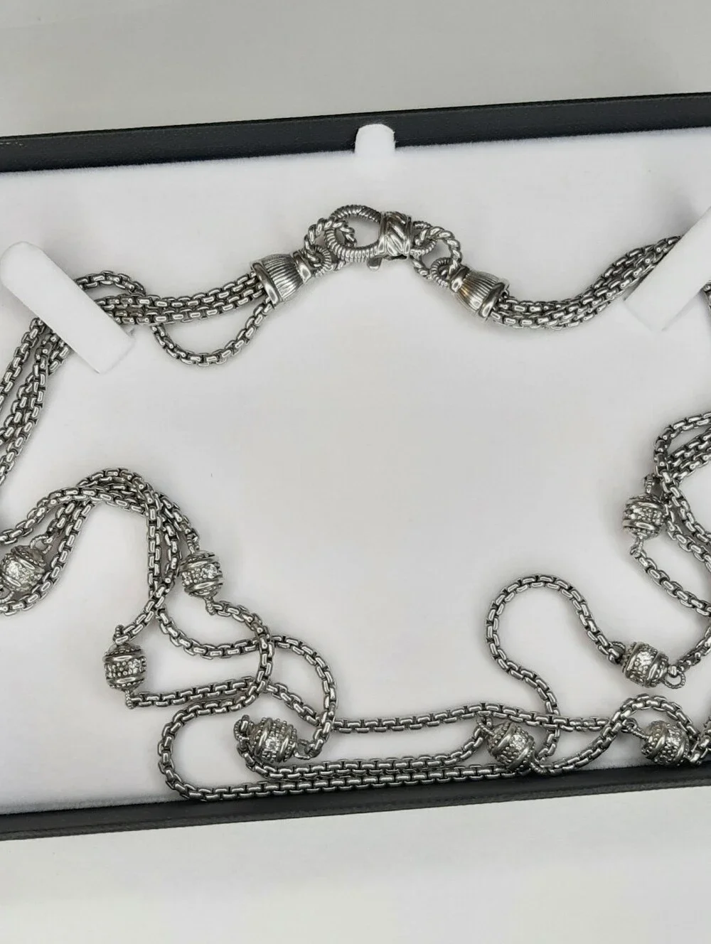 Vintage Judith Ripka Sterling Silver 925 Multi Strand Necklace with CZ Beads